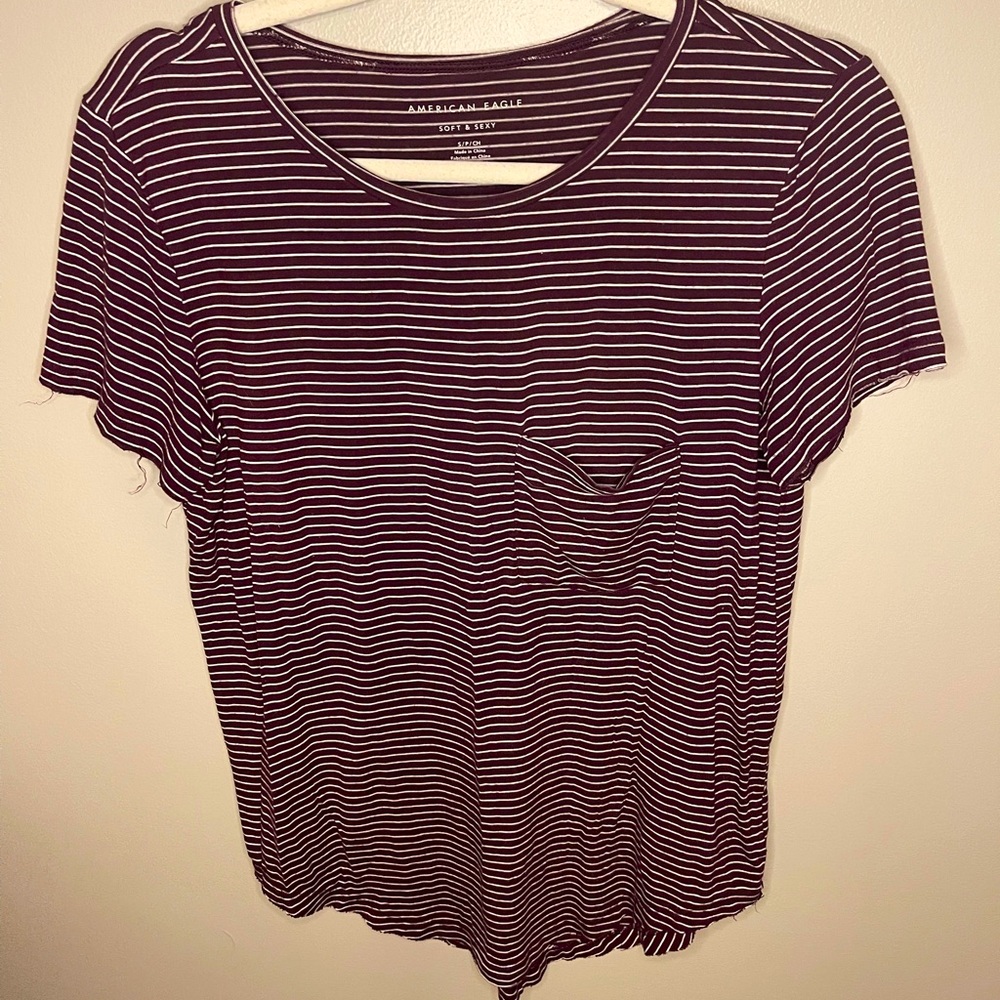 American Eagle Striped Maroon Soft & Sexy Tee 😍